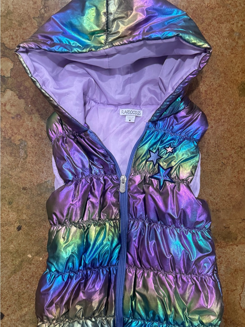 Flapdoodles Iridescent Rainbow Puffer Vest - Lilac Lining